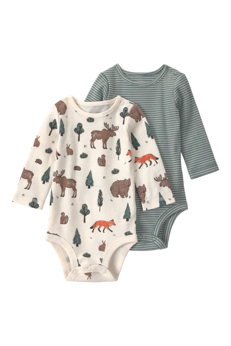 2-Pack Assorted Organic Cotton Bodysuits, Main, color, LP WOODLAND