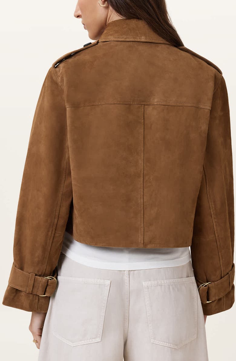 AllSaints Hendry Suede Crop Trench Coat, Alternate, color, Sugar Brown