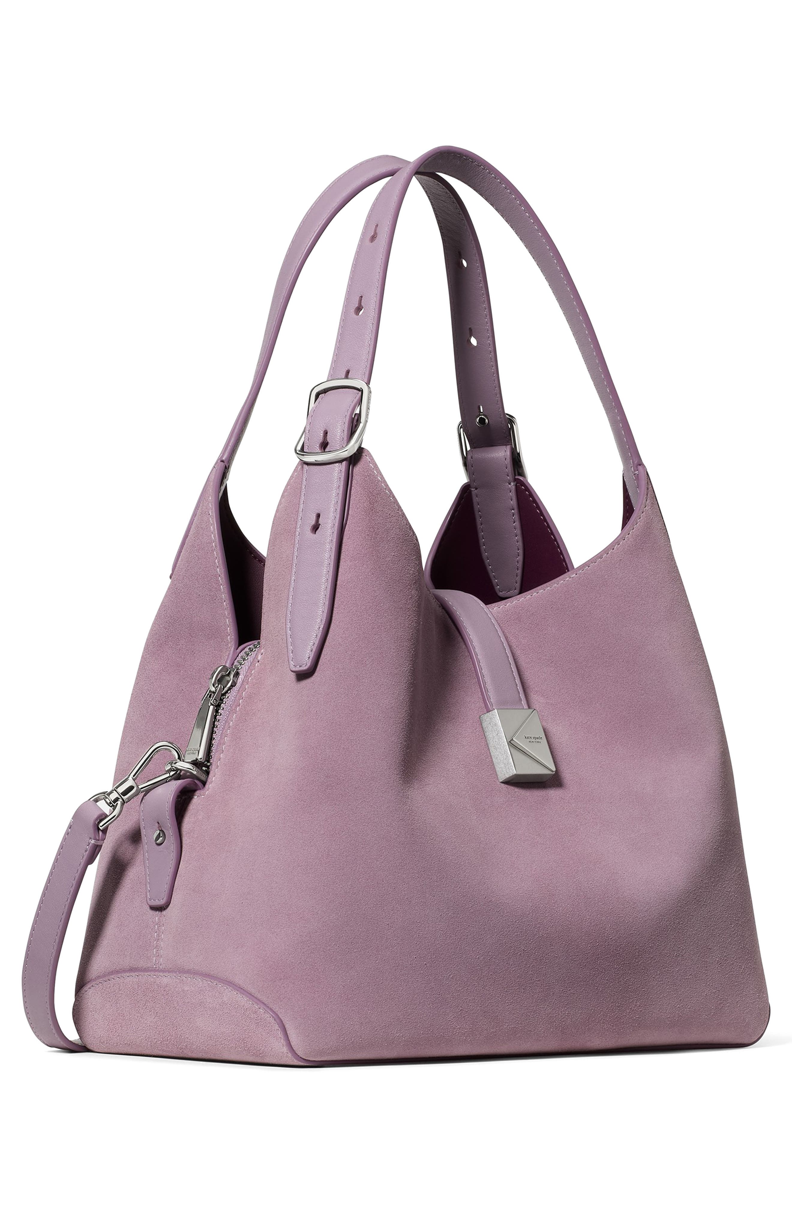 Kate Spade New York deco suede shoulder bag, Alternate, color, Market Purple Multi