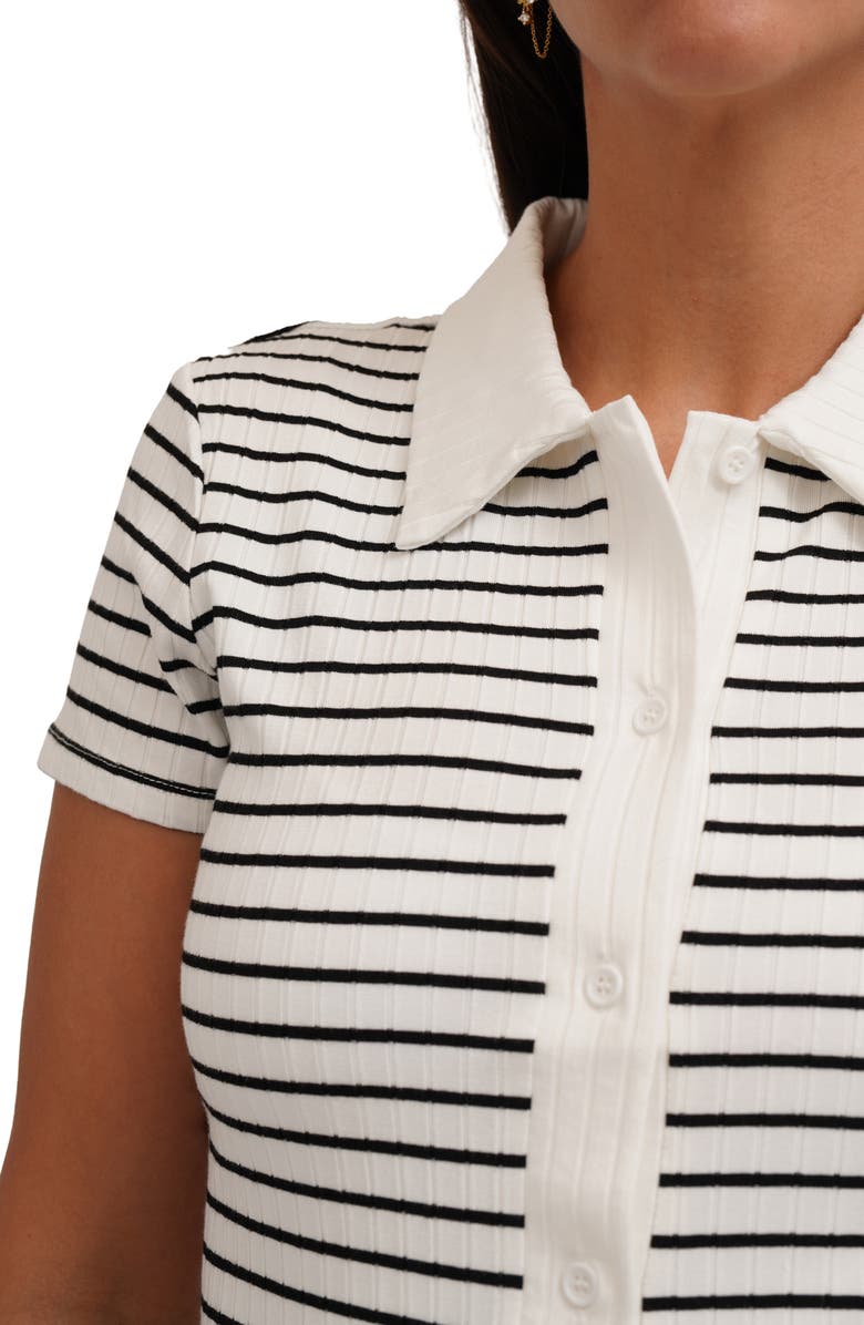 CYRUS Stripe Rib Button-Up Knit Top, Alternate, color, Bone/ Black