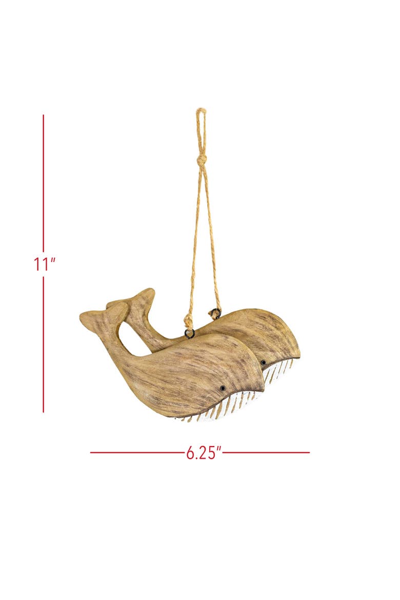 Carved Whale Decorative Accent Natural Wood & Jute, Alternate, color, Brown