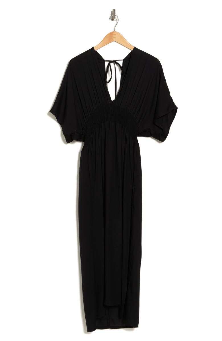 BOHO ME Smocked Tie Back Maxi Cover-Up Dress, Alternate, color, Black