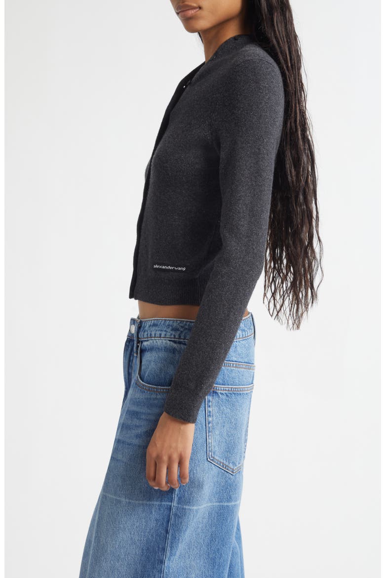 Continuous Placket Crop Wool Blend Cardigan, Alternate, color, CHARCOAL