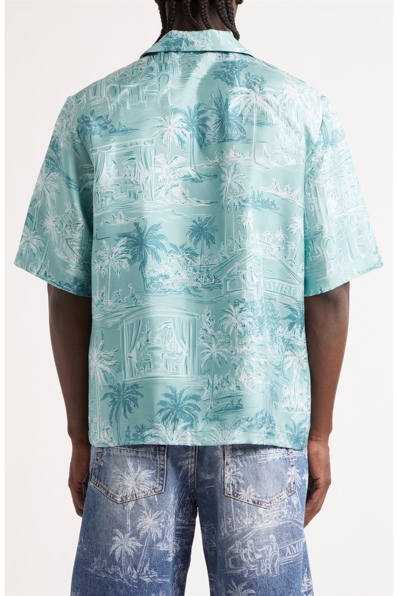 Chateau Sketch Silk Camp Shirt, Alternate, color, CERAMIC TEAL