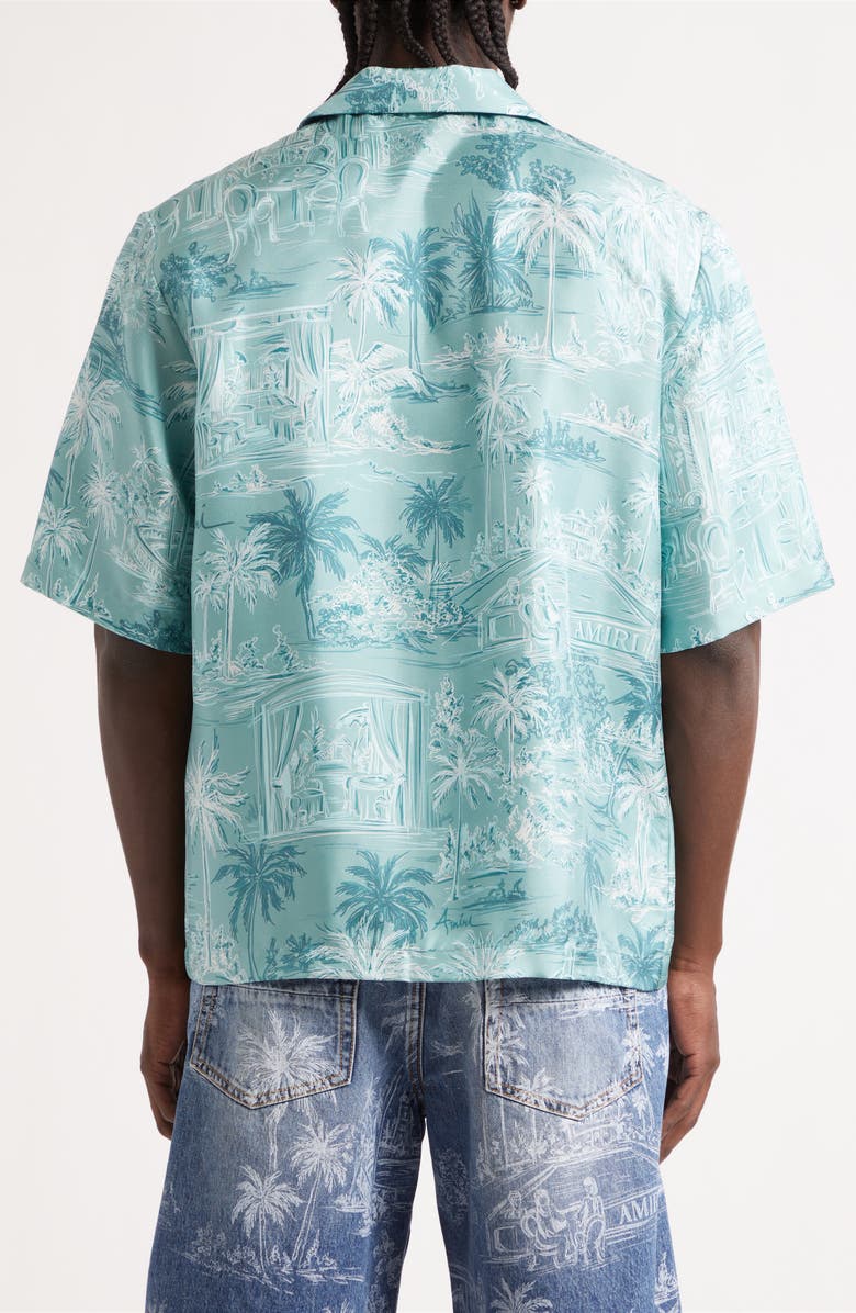 AMIRI Chateau Sketch Silk Camp Shirt, Alternate, color, Ceramic Teal