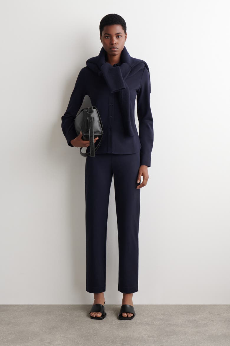 Elasticated Straight-Leg Jersey Pants, Main, color, NAVY