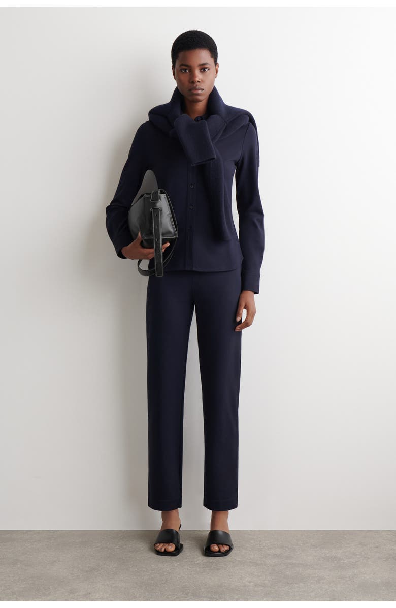 COS Elasticated Straight-Leg Jersey Pants, Main, color, Navy