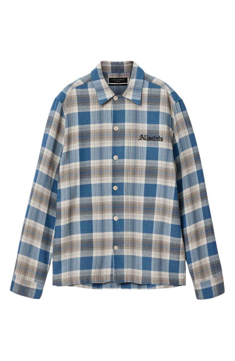 AllSaints Alta Plaid Cotton Flannel Button-Up Shirt, Alternate, color, Blue