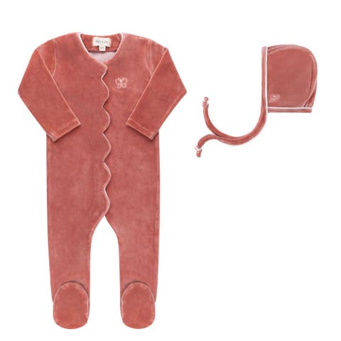 Cuddle & Coo Velour Embroidery Leaves Footie