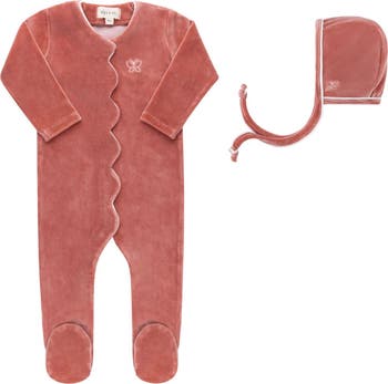 Velour Kimono Footie & Bonnet Pink