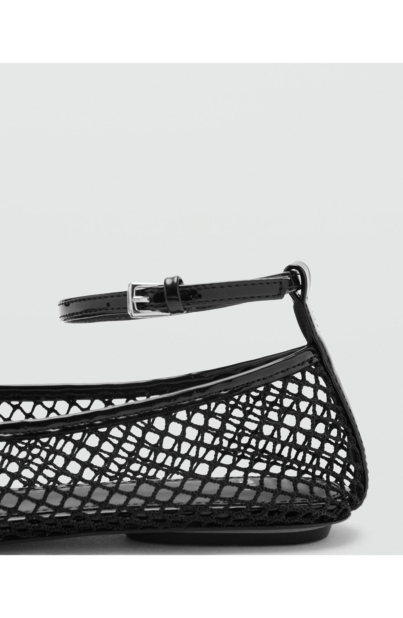 MANGO Ankle Strap Ballet Flat, Alternate, color, Black