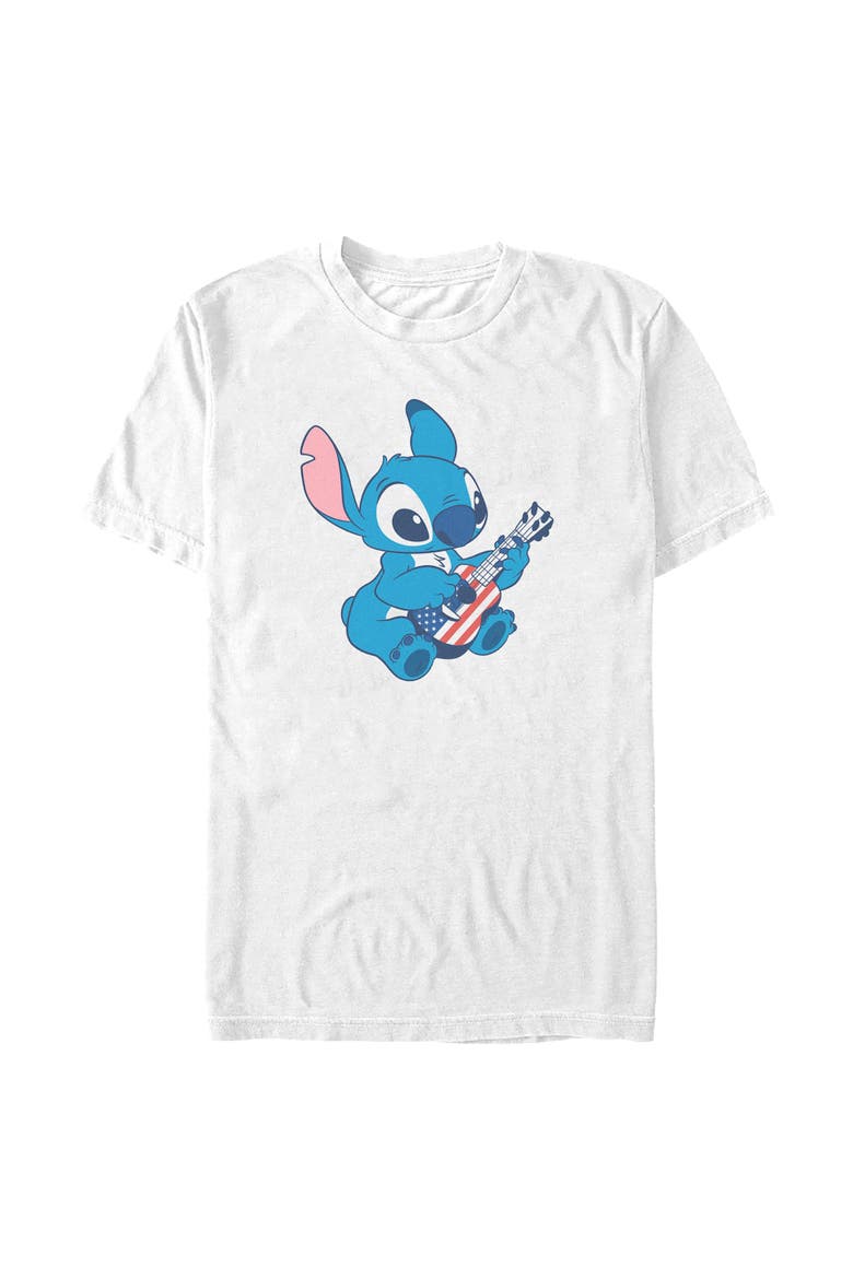 Men's Lilo & Stitch American Flag Guitar Stitch  Graphic T-Shirt, Alternate, color, White