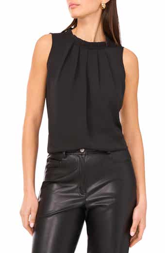 Vince Camuto Pleated Mock Neck Woven Top