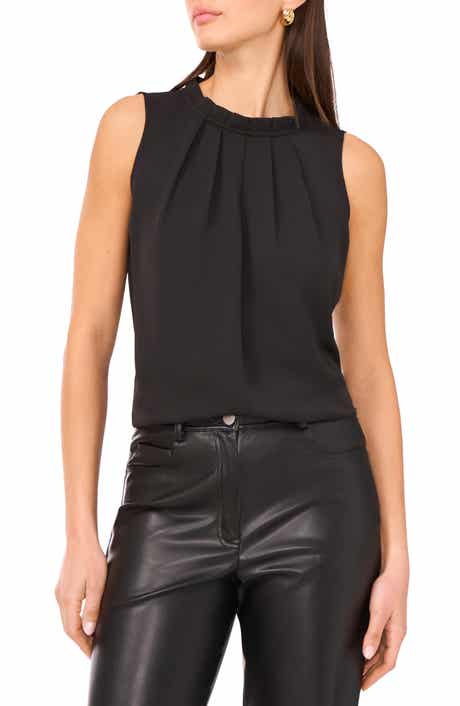 Vince Camuto Pleated Mock Neck Woven Top