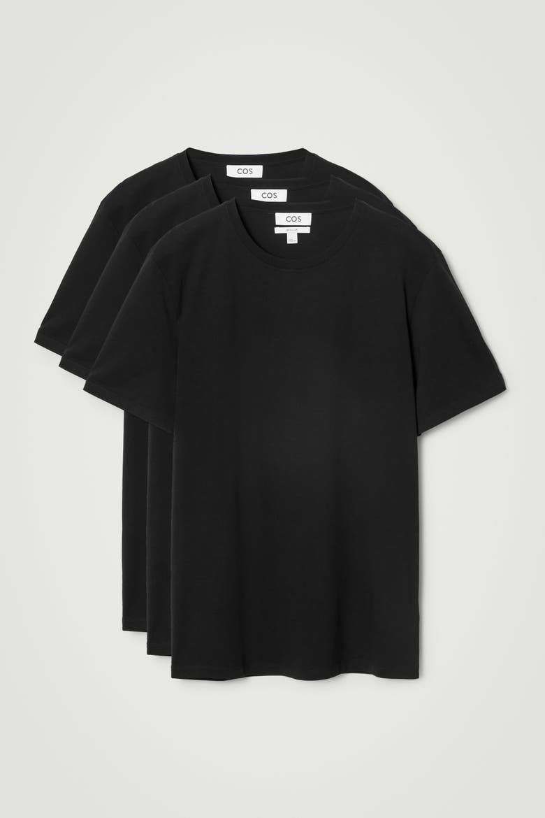 3-Pack Cotton Crew-Neck T-Shirts, Alternate, color, BLACK