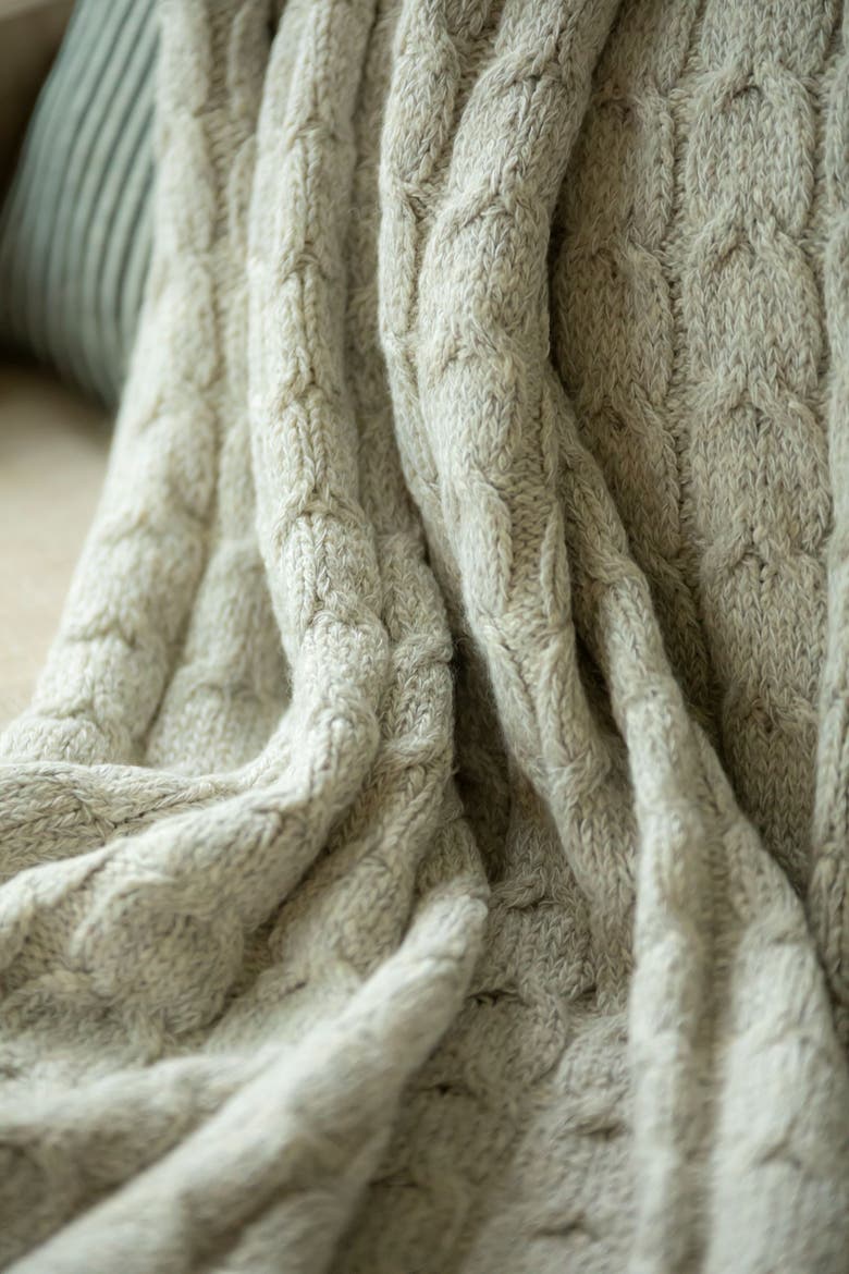 Handloomed Muru Collection - Luxurious Artisan Weaver Peruvian Pima Cotton & Undyed Baby Alpaca Super Soft Cable Blanket, Alternate, color, Silver