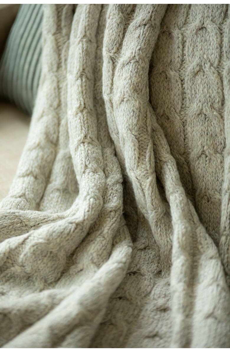 Purple Nest Design Handloomed Muru Collection - Luxurious Artisan Weaver Peruvian Pima Cotton & Undyed Baby Alpaca Super Soft Cable Throw Blanket, Alternate, color, Silver