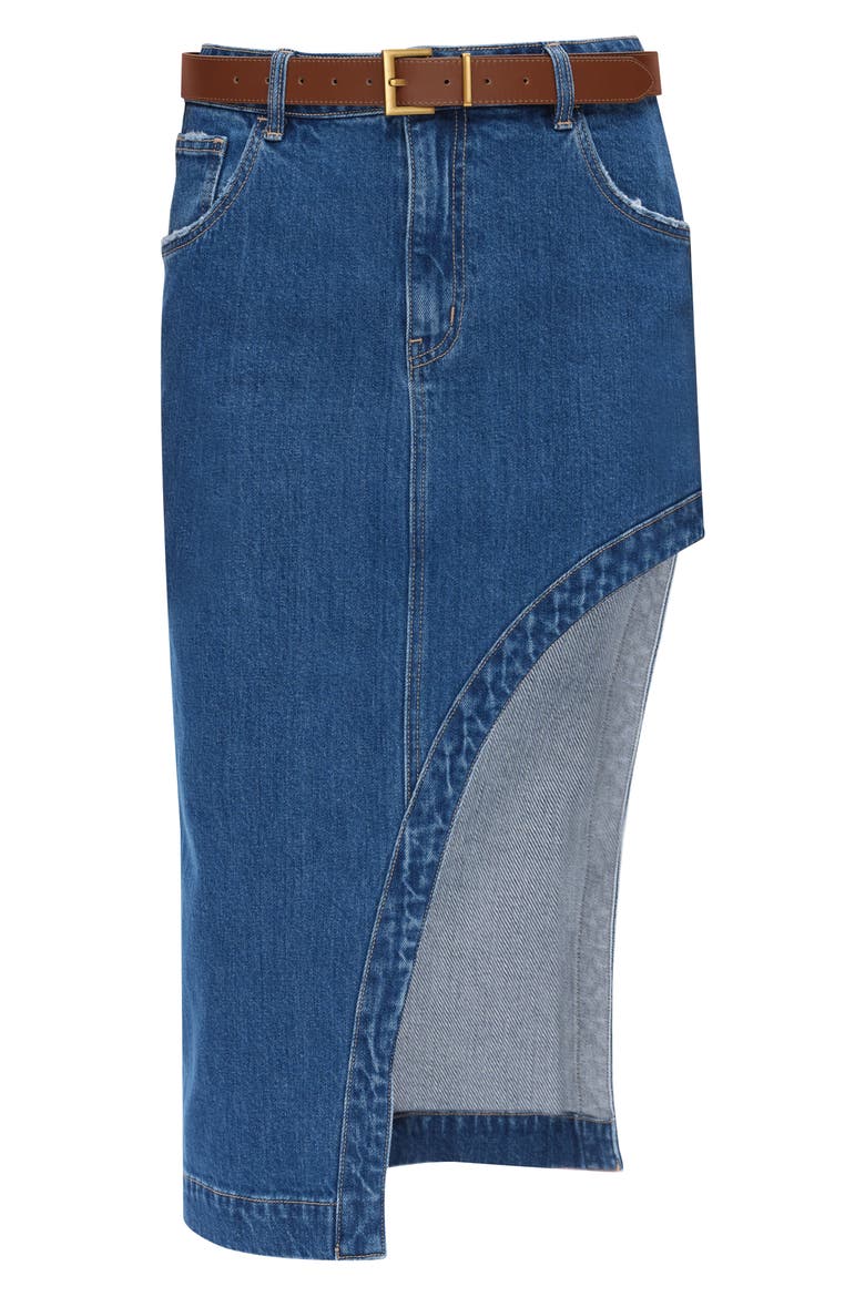 Slit Denim Midi Skirt, Alternate, color, MEDIUM BLUE
