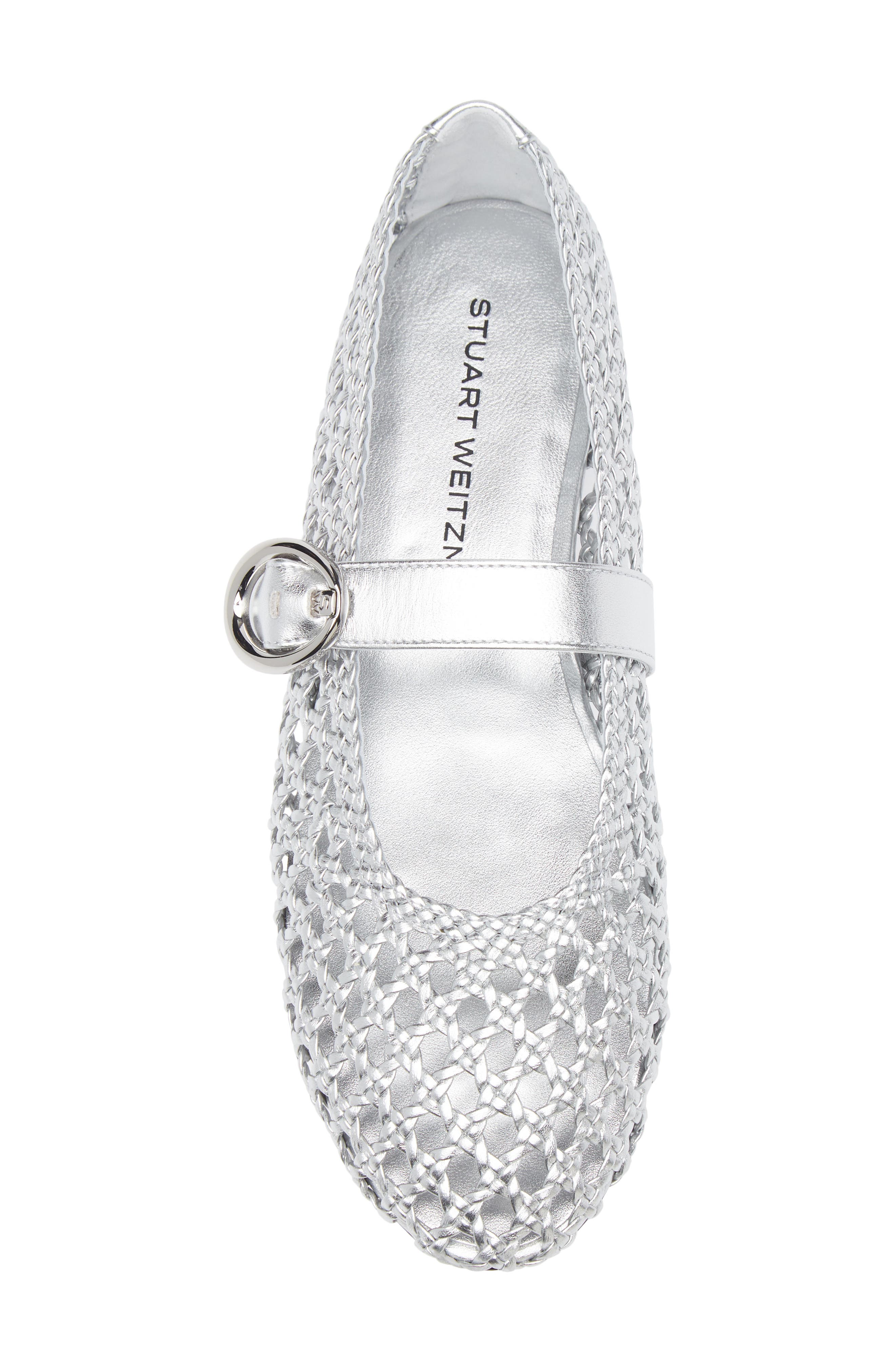 Stuart Weitzman Thea Mary Jane Flat, Alternate, color, Silver