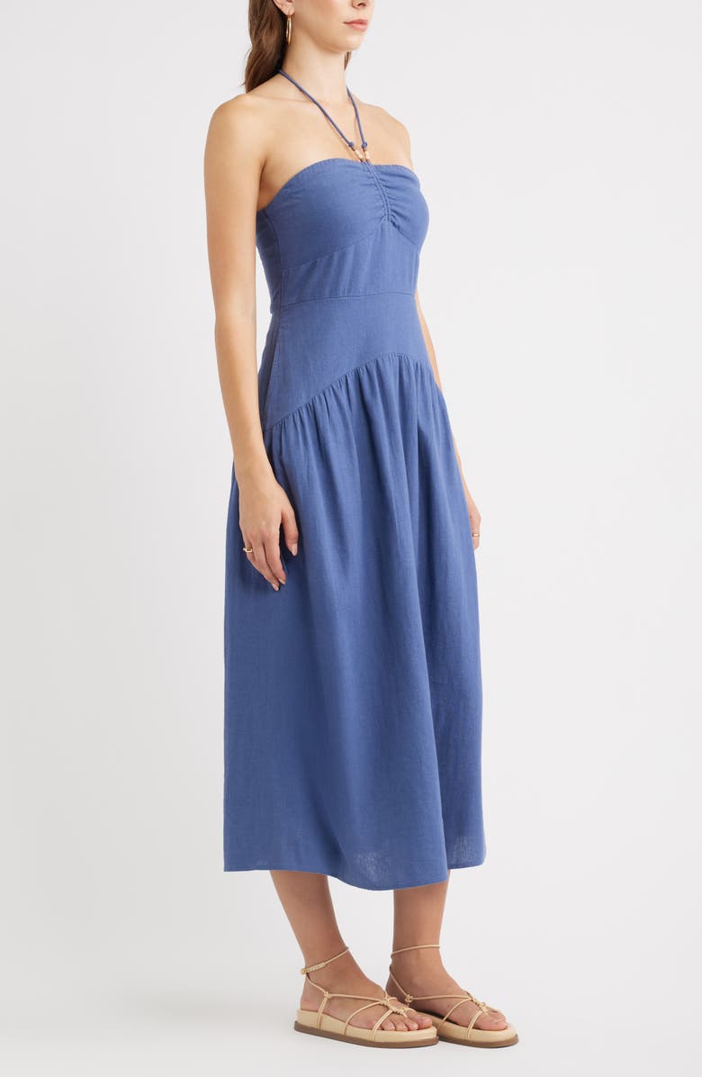 Treasure & Bond Halter Neck Drop Waist Linen Blend Maxi Dress, Main, color, Blue Indigo
