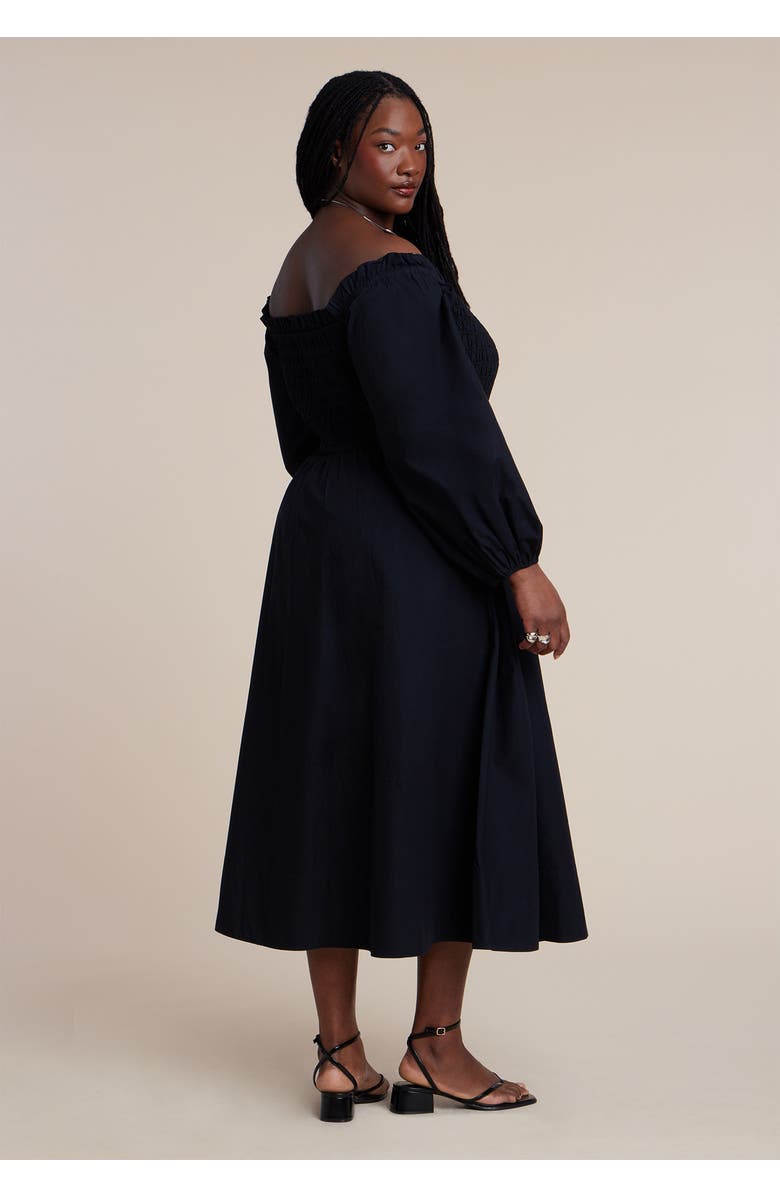 ELOQUII Long Sleeve Smocked Maxi Dress, Alternate, color, Black Onyx