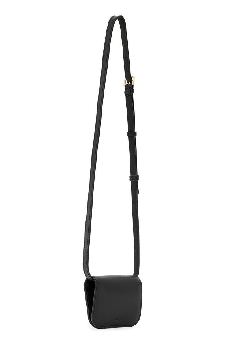 AllSaints Small Maeve Leather Crossbody Card Holder, Alternate, color, Black