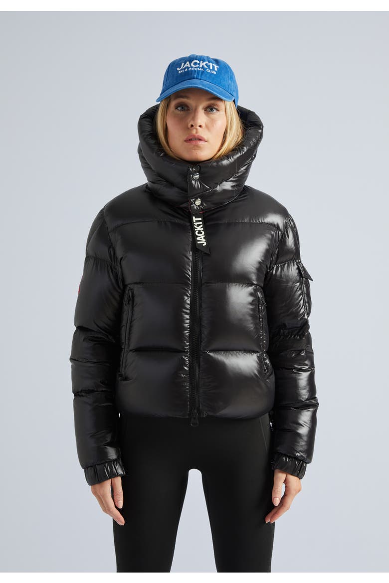 High Collar Puffer Jacket, Main, color, Black/Pink