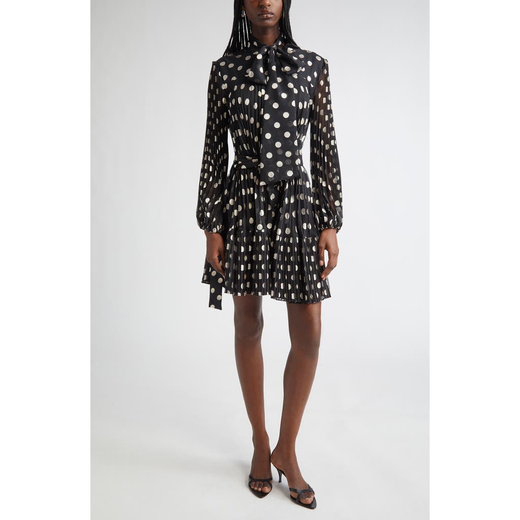 Zimmermann Polka Dot Long Sleeve Pleated Minidress With Removable Pussy Bow
