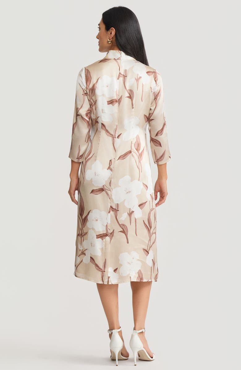 Misook A-Line Floral Print Silk Midi Dress, Alternate, color, Biscotti/Charmeuse