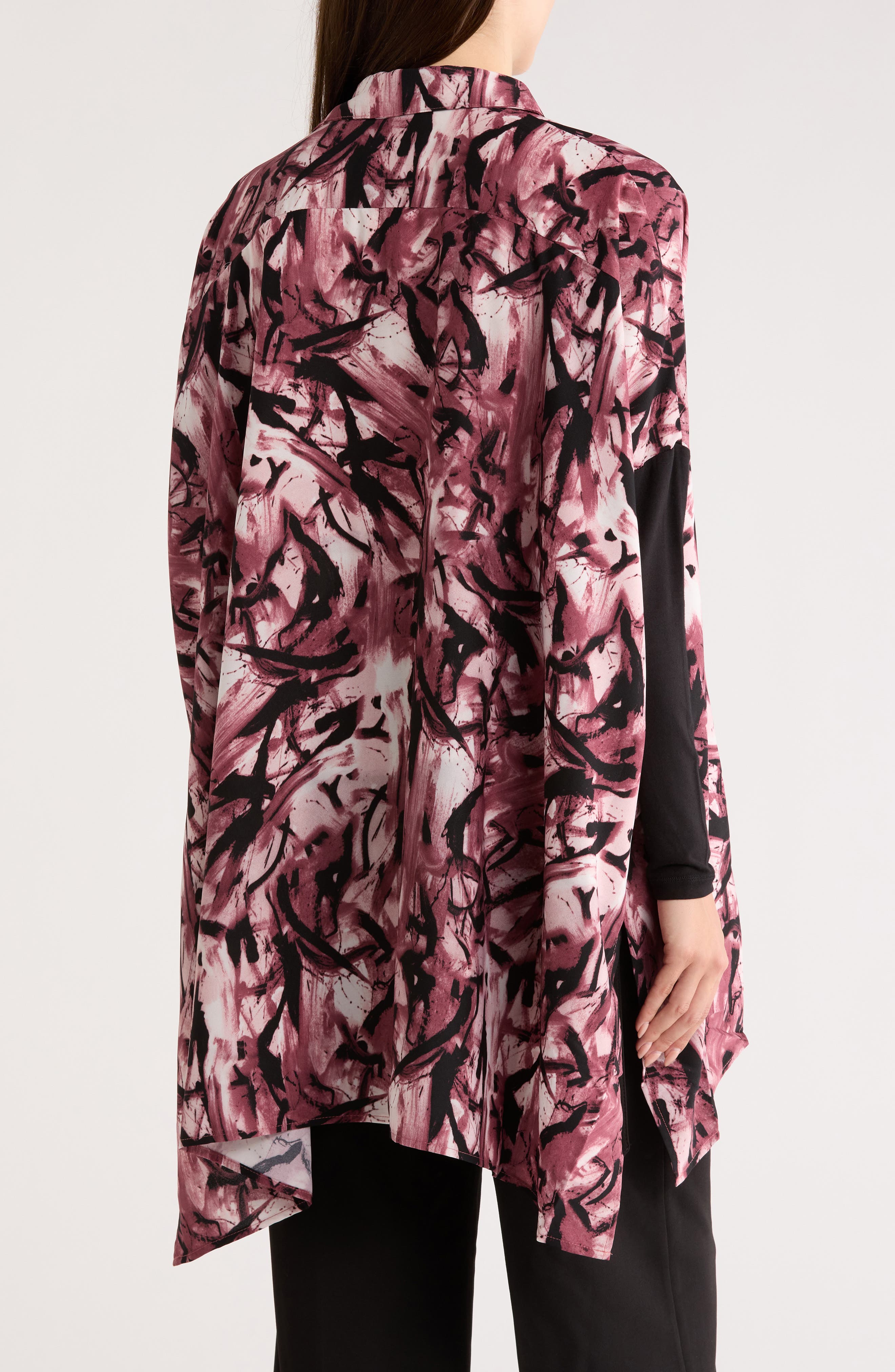 Oversize Long Sleeve Mixed Media Button-Up Shirt - image 4