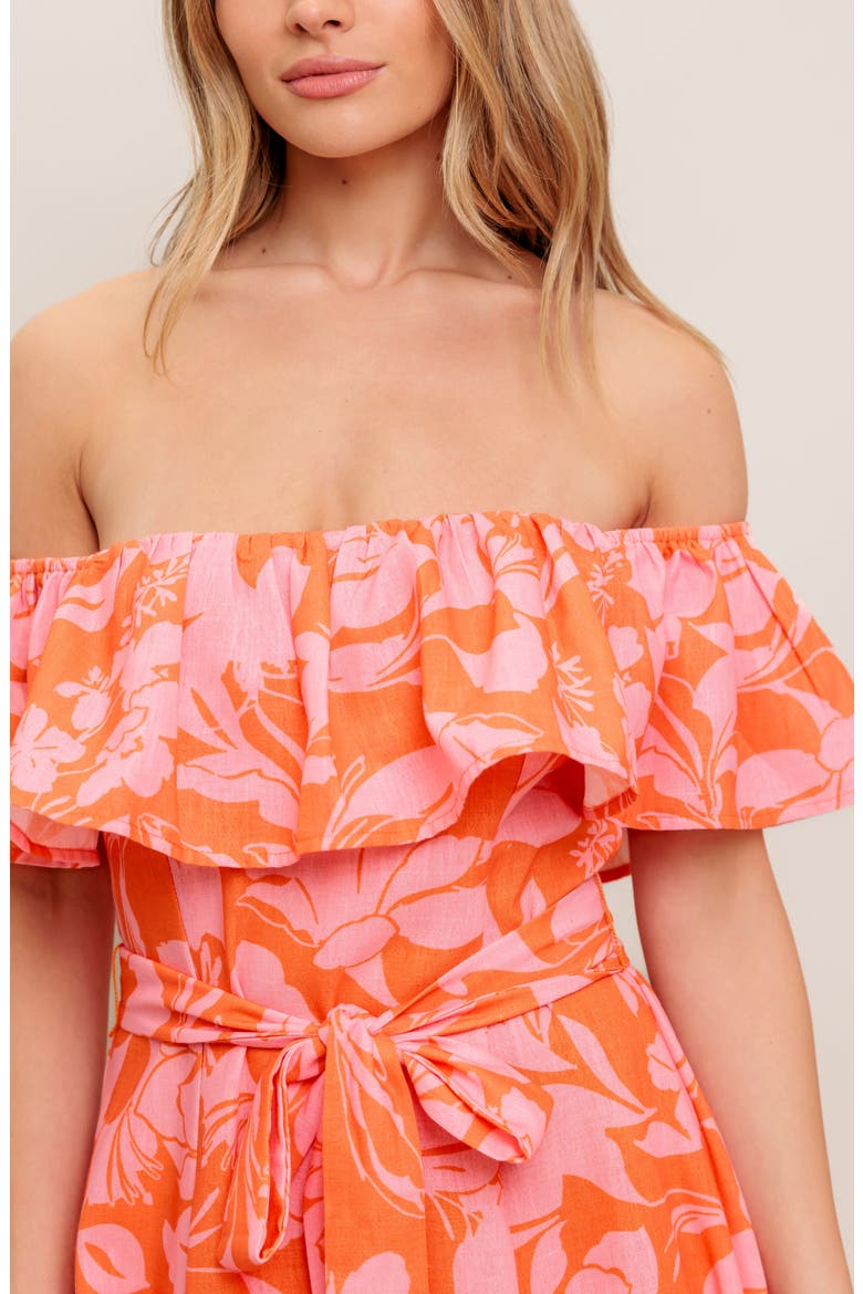 Floral Off the Shoulder Short Sleeve Maxi Dress, Alternate, color, ORANGE