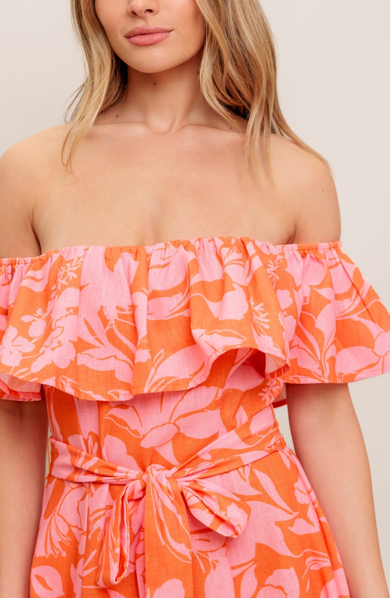 FLYING TOMATO Floral Off the Shoulder Short Sleeve Maxi Dress, Alternate, color, Orange