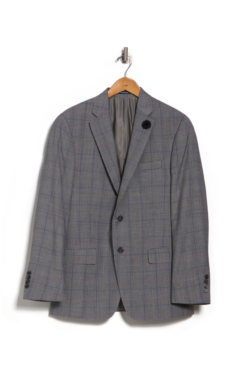 Hart Schaffner Marx Black White Blue Windowpane Print Two Button Notch Lapel Wool Suit Separates Blazer, Alternate, color, 