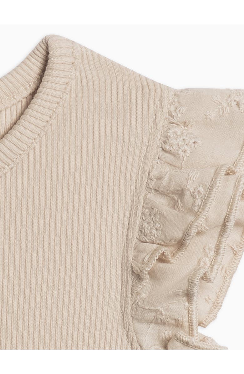 Colored Organics Organic Cotton Maggie Ribbed Short Sleeve Bodysuit with Eyelet Ruffle, Alternate, color, Oat