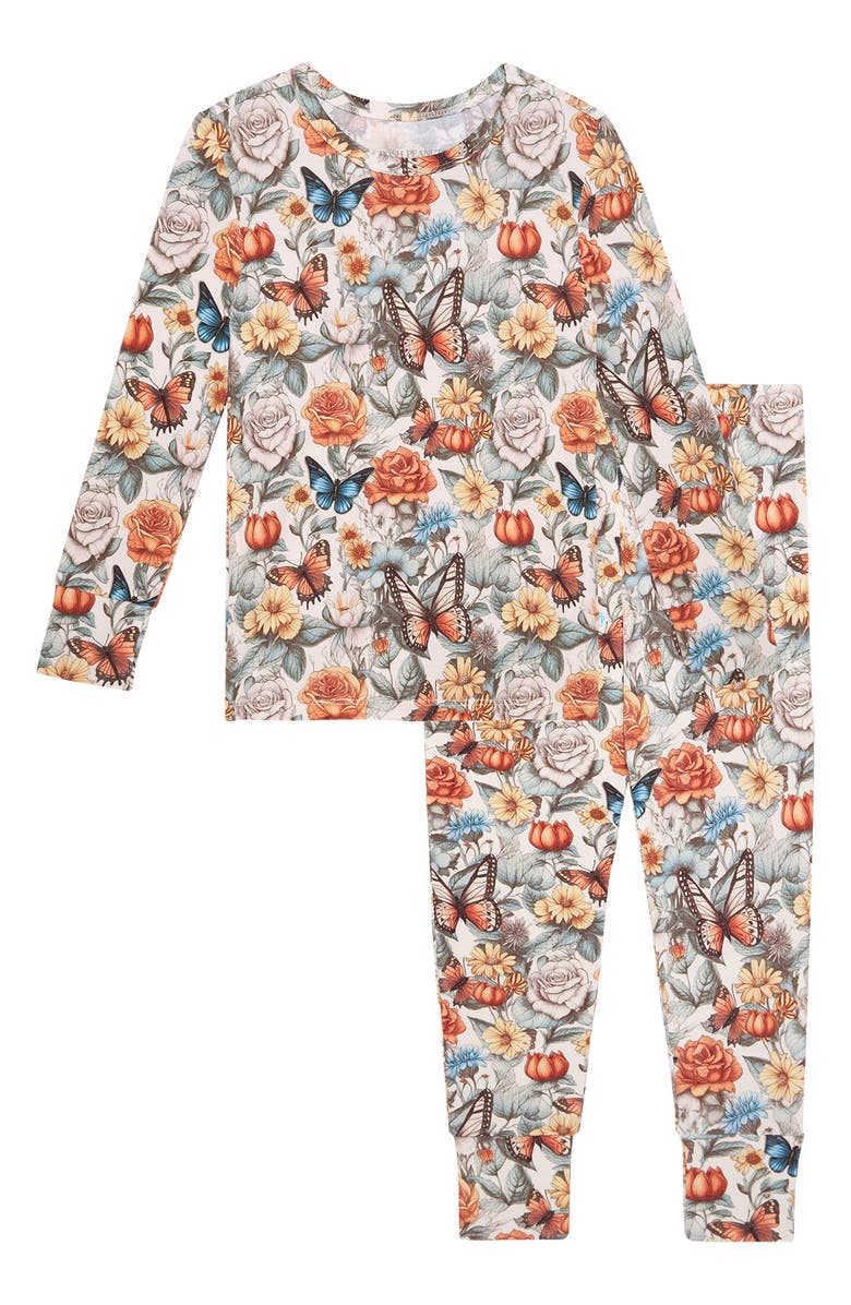 Posh Peanut Kids' Butterfly Print Fitted Two-Piece Pajamas, Main, color, 