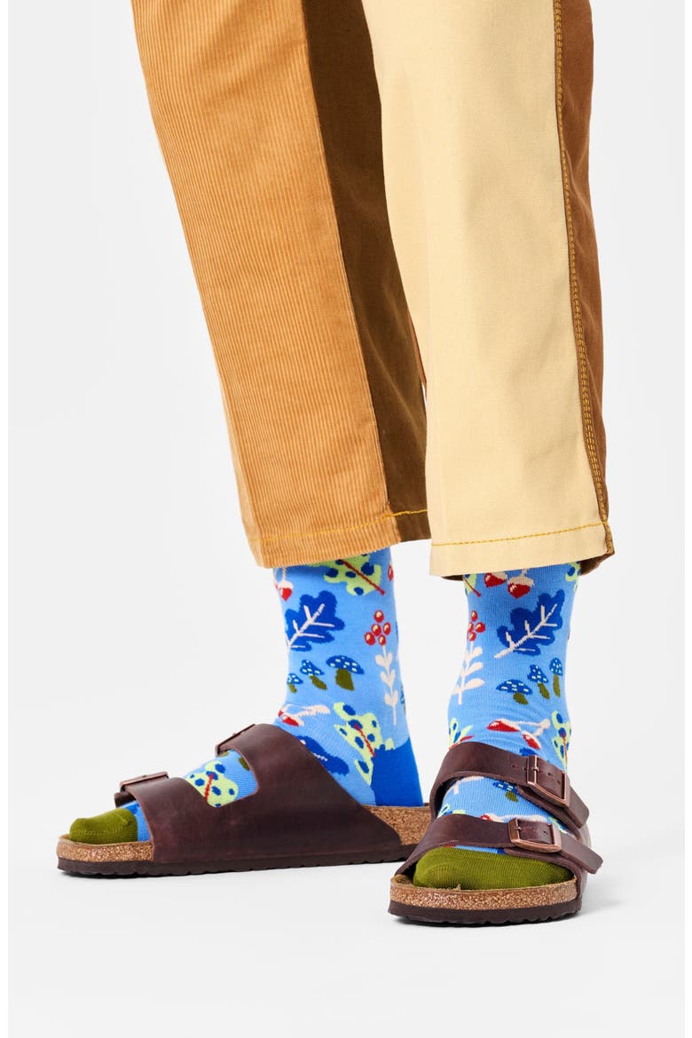 Autumn Leaf Cotton Blend Crew Socks, Alternate, color, BLUE
