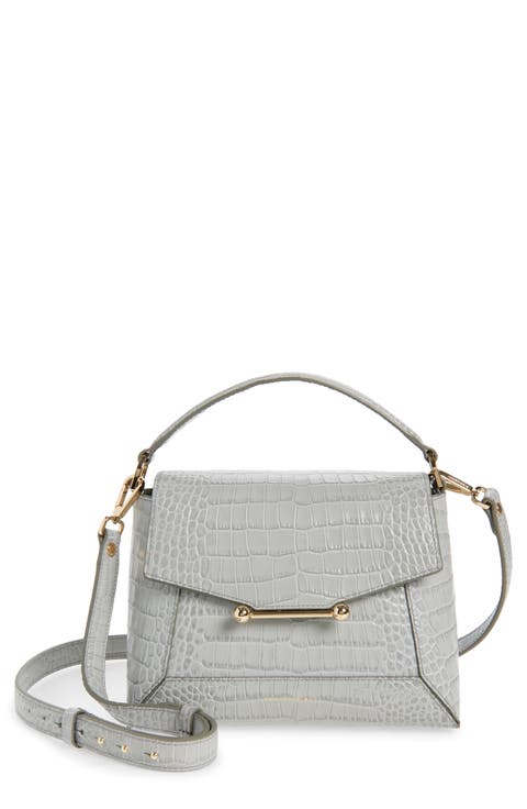 Mosaic Croc Embossed Leather Top Handle Bag