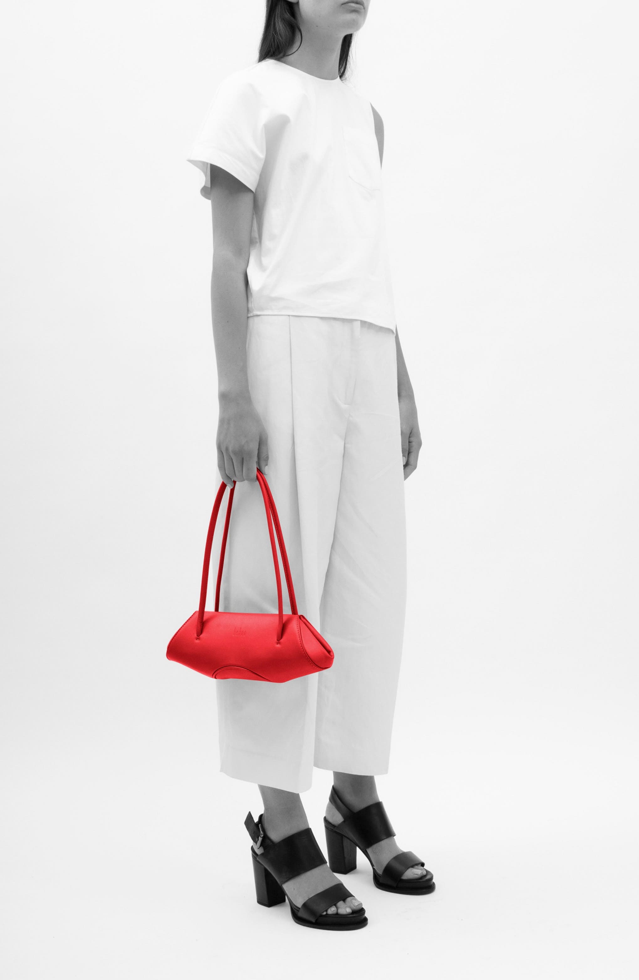 Mini Elizabeth Baguette Pebble Leather Shoulder Bag, Alternate, color, RED
