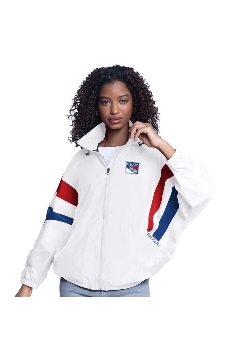 Women's G-III Sports by Carl Banks  White New York Rangers Game News Oversized Full-Zip Hoodie Jacket, Alternate, color, White