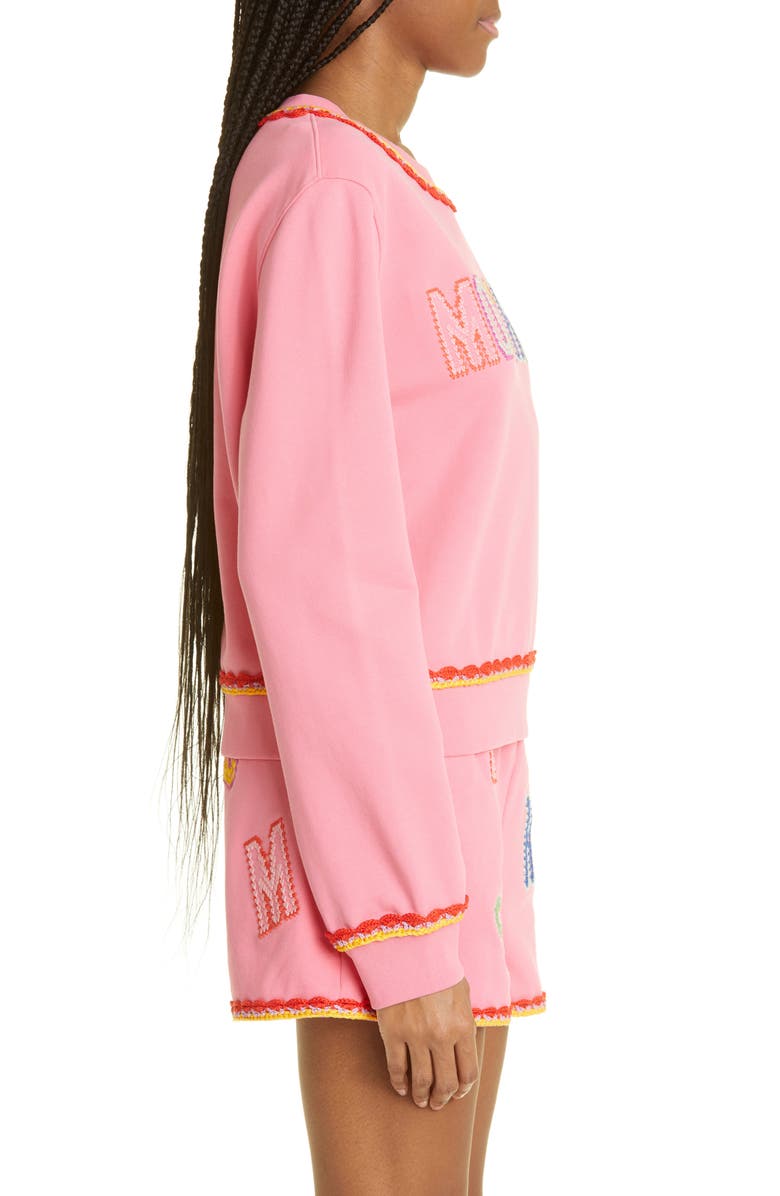 Moschino Crochet Logo Cotton French Terry Sweatshirt, Alternate, color, 