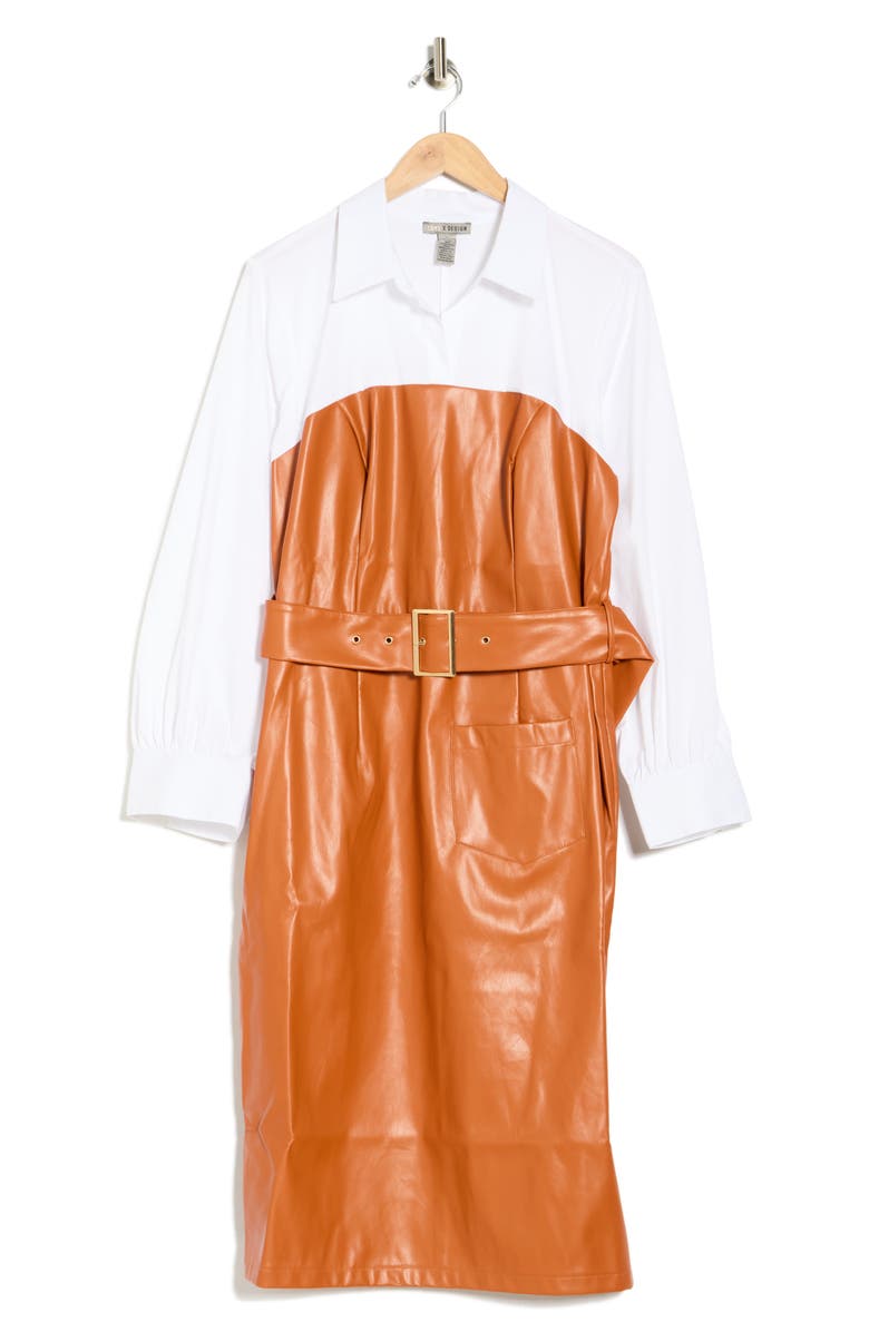 BY DESIGN Whiskey Road Long Sleeve Mixed Media Dress, Alternate, color, Cognac