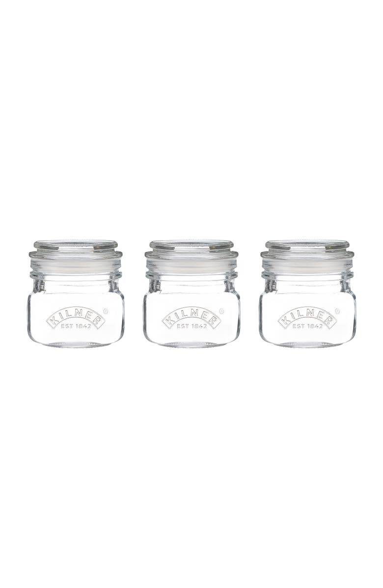 Kilner Square Push Top Storage Jars, Set of 3, 8.5 ounce, Main, color, Clear