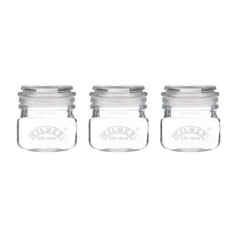 Square Push Top Storage Jars, Set of 3, 8.5 ounce