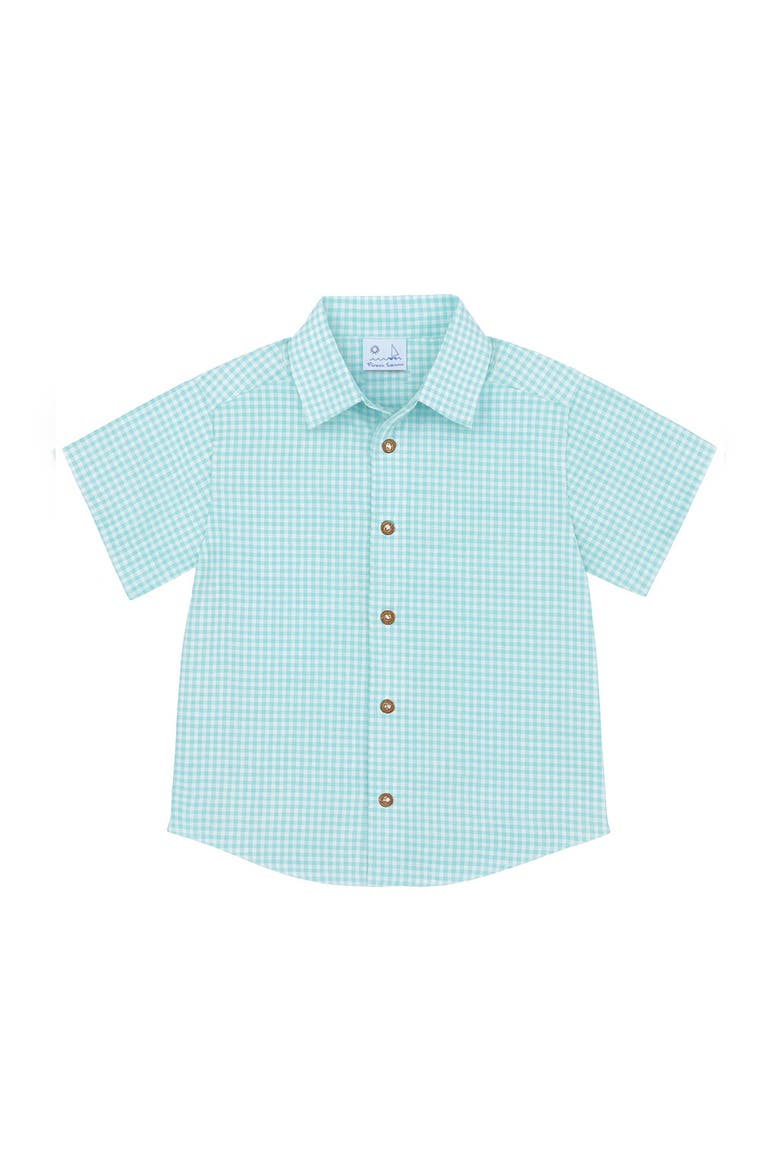 Gingham Linen Look Camp Shirt, Main, color, Jade/White