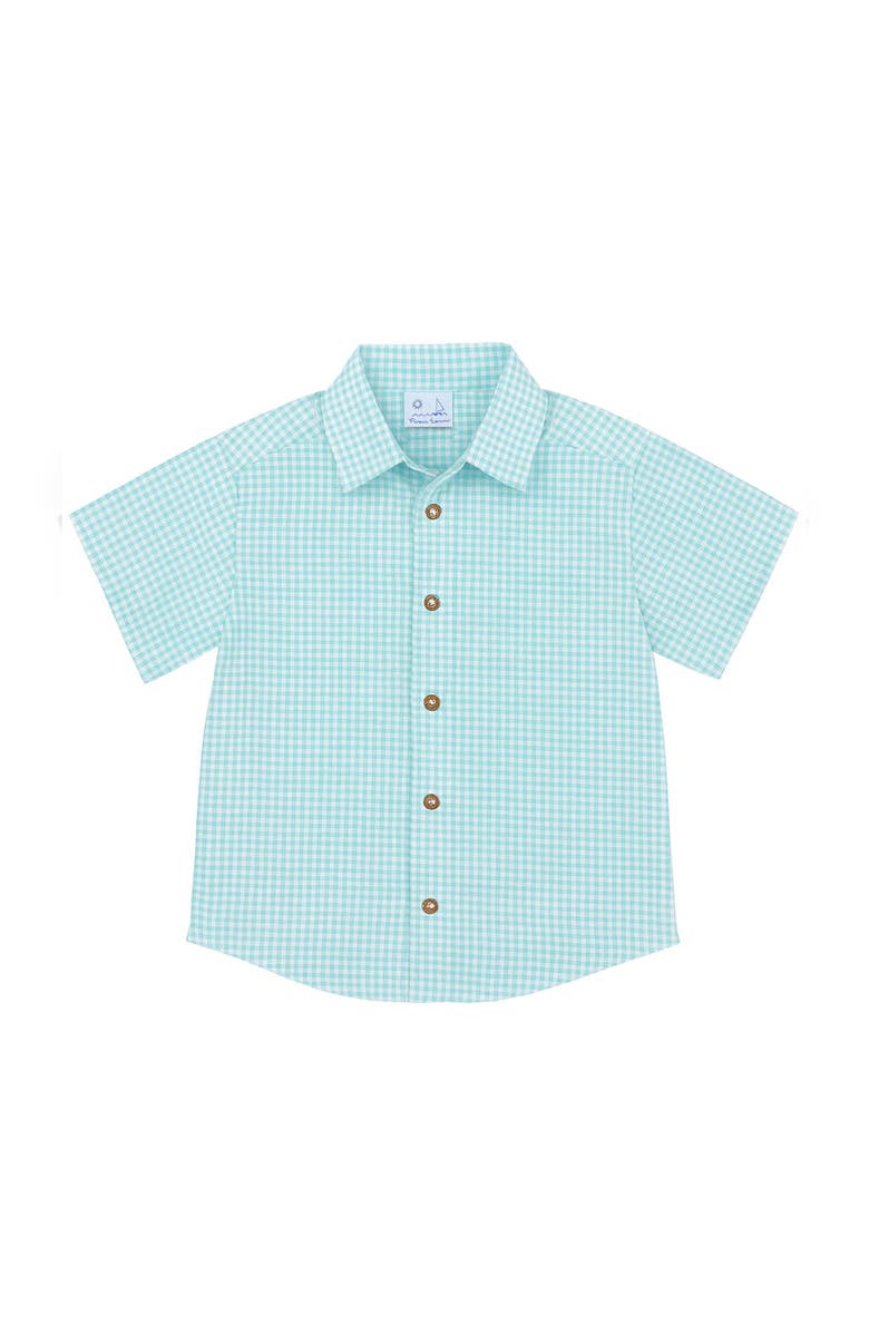 Florence Eiseman Gingham Linen Look Camp Shirt, Main, color, Jade/White