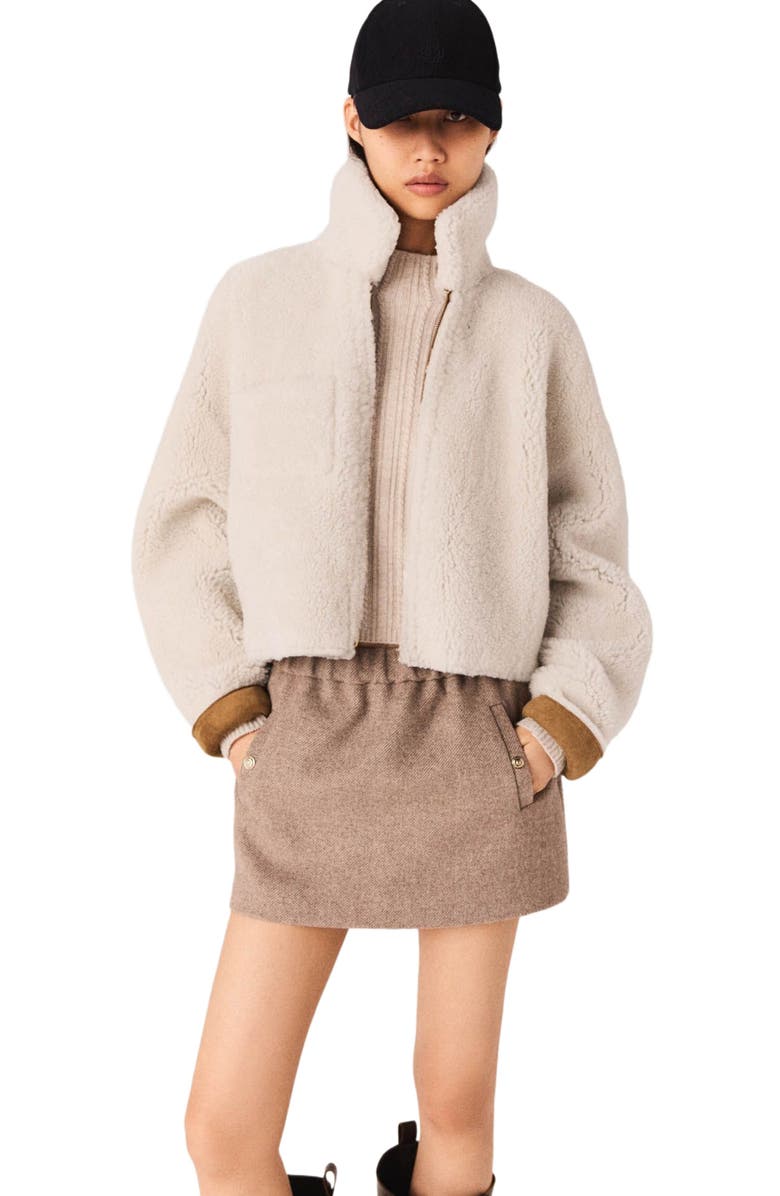 maje Reversible shearling coat, Alternate, color, Camel