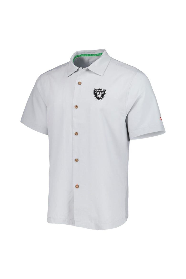 Men's Tommy Bahama Gray Las Vegas Raiders Coconut Point Frondly Fan Camp IslandZone Button-Up Shirt, Alternate, color, Gray