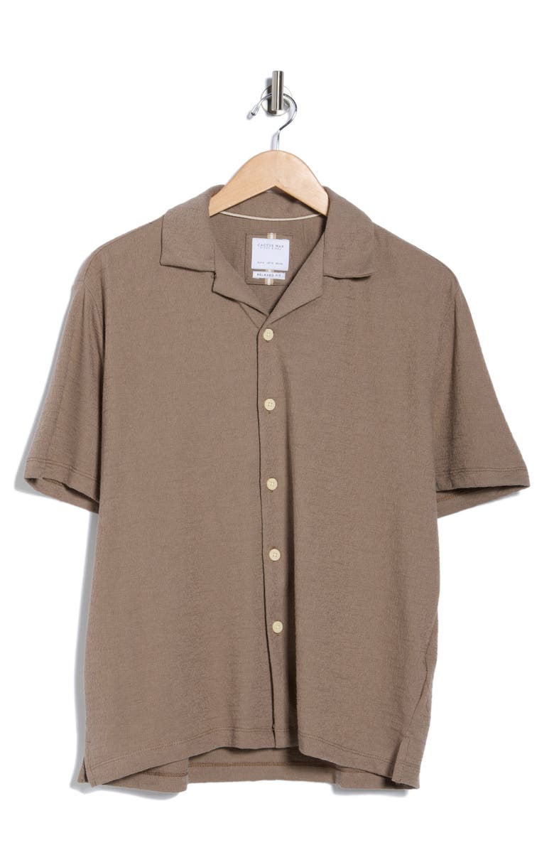 DENIM AND FLOWER Relaxed Fit Textured Camp Shirt, Alternate, color, Brown