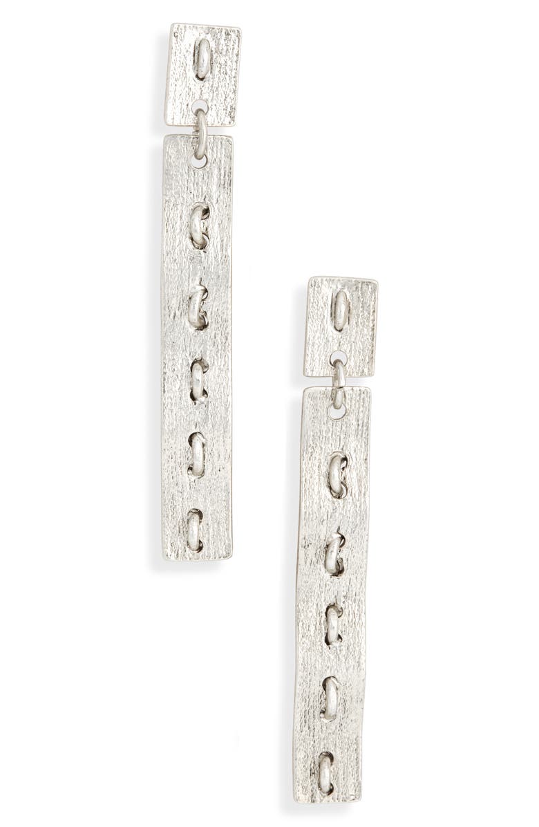 Karine Sultan Brushed Bar Drop Earrings, Main, color, Silver