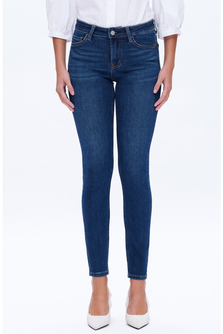 Emily High Waist Ankle Skinnny Jeans, Main, color, DARK BLUE